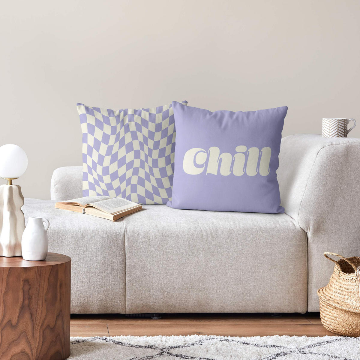 DEKOKISSEN 2er-Set Retro Duo II 40/40 cm - Violett, Textil (40/40cm) - Bilderwelten