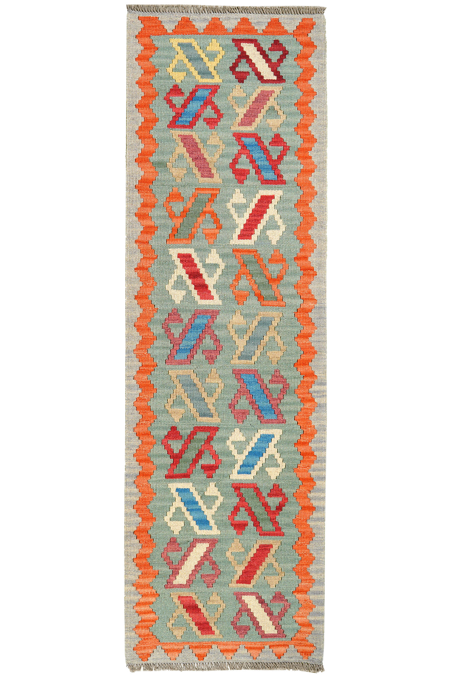 HANDWEBTEPPICH Kelim Gashgai Grün 201/61 cm Schurwolle - Grün, Textil (61/201cm) - Looma