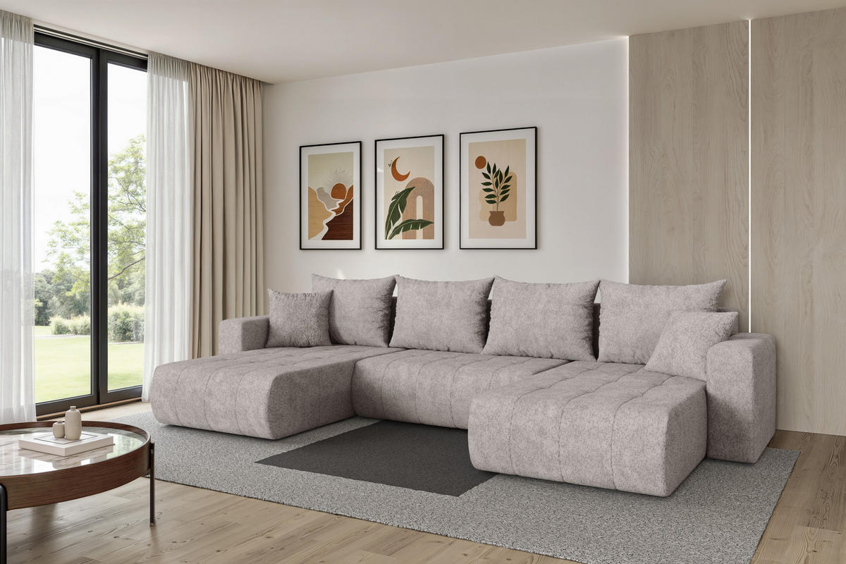 SEDACÍ SOUPRAVA DO U s funkcí spaní a úložným prostorem MILA-U 378x194x86 světle šedá velur - černá/světle šedá, kompozitní dřevo/textil (378/86/194cm) - ALTDECOR