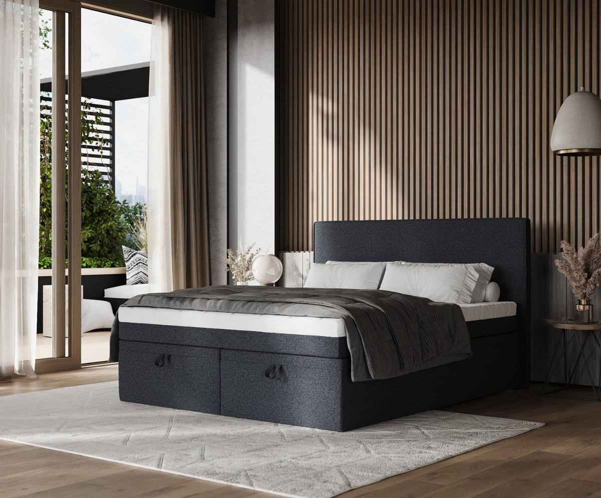 BOXBETT Zalla 200/200 cm Anthrazit im Riva Stoff - Anthrazit/Schwarz, Holz/Holzwerkstoff (200/200cm) - AltaBeds