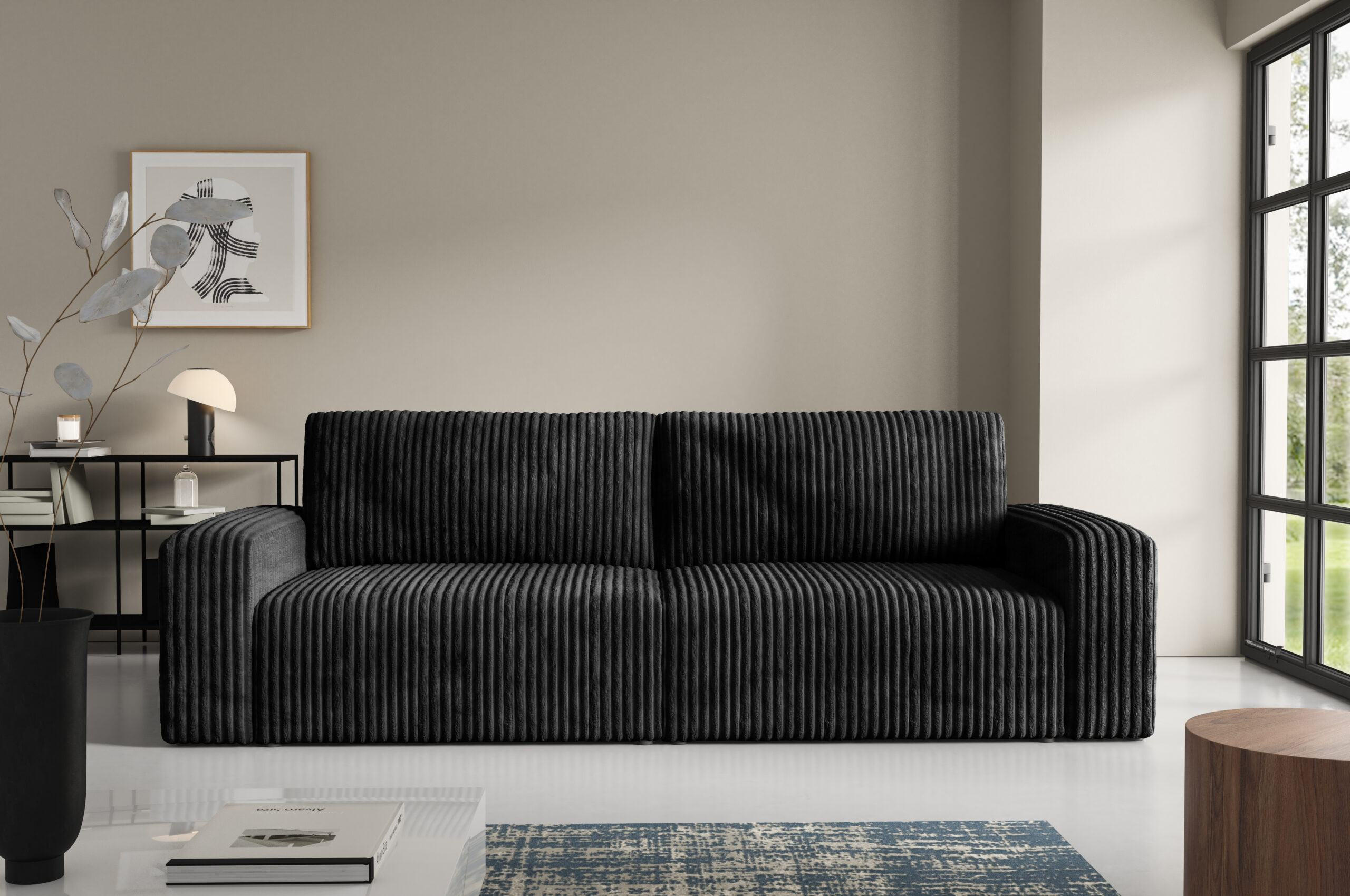 SCHLAFSOFA 4-Sitzer Cord Schwarz - Schwarz, Textil (244/70/102cm) - Furnisell