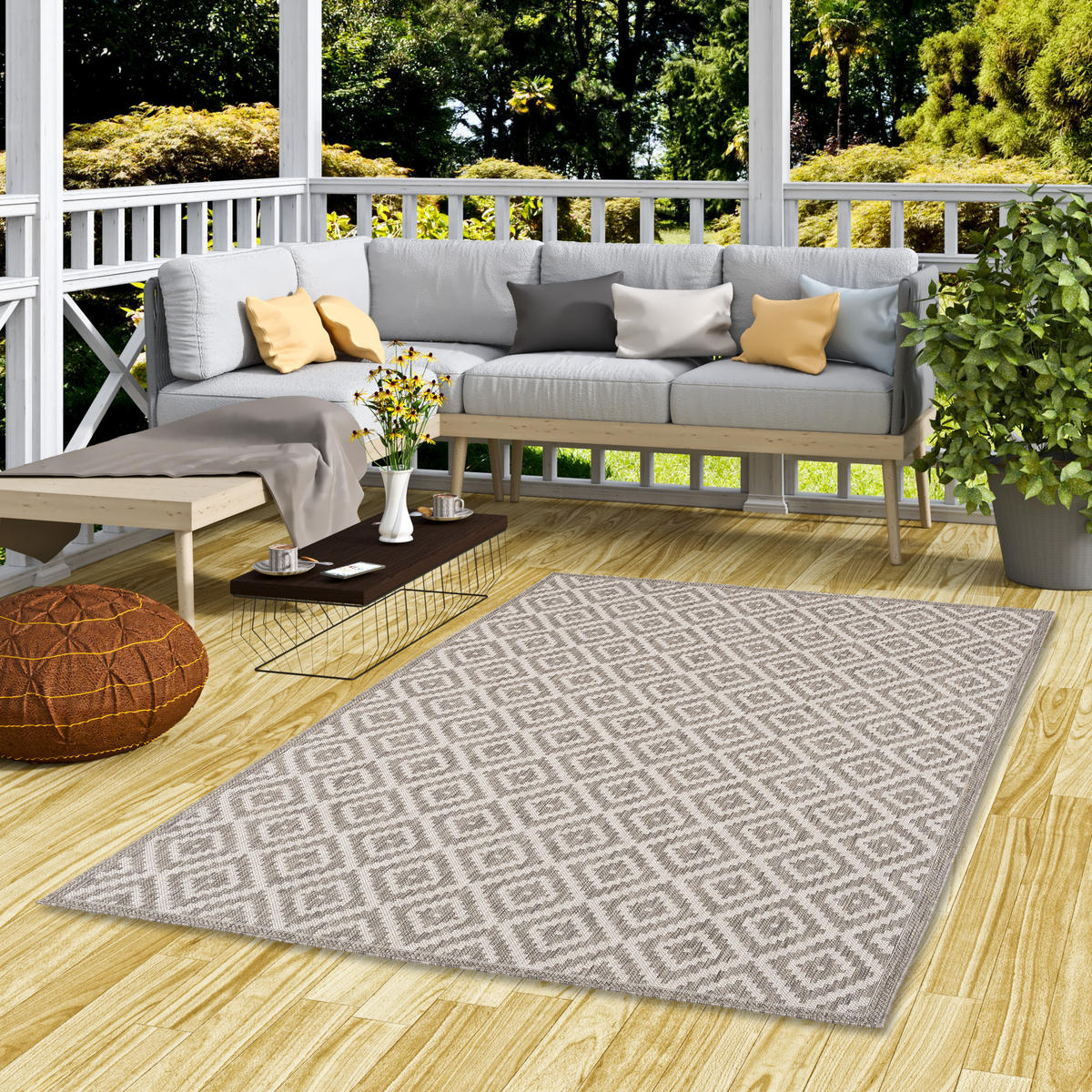 IN & OUTDOOR TEPPICH VALENCIA FLIESENOPTIK - Grau, Textil (80/150cm) - Pergamon
