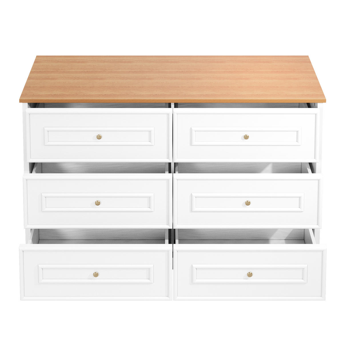 SIDEBOARD 120/40/76 cm mit 6 Schubladen in Weiß & Naturholz - Weiß, Holzwerkstoff (120/76/40cm) - BEAOK