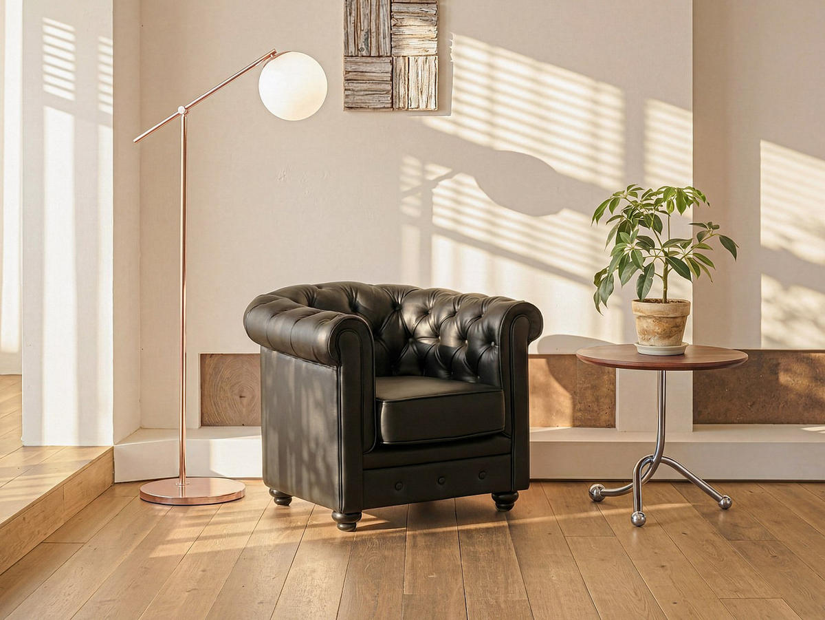 SESSEL mit gerader Rückenlehne - 1 Person - Kunstleder - Schwarz - - Schwarz, Leder (82/72/78cm) - Vente-Unique