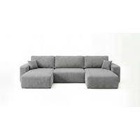 WOHNLANDSCHAFT BERLIN U-Form grau Cord Poso 55 - Schlaffunktion, Bettkasten - Grau, Textil (385/86/185cm) - Cornero