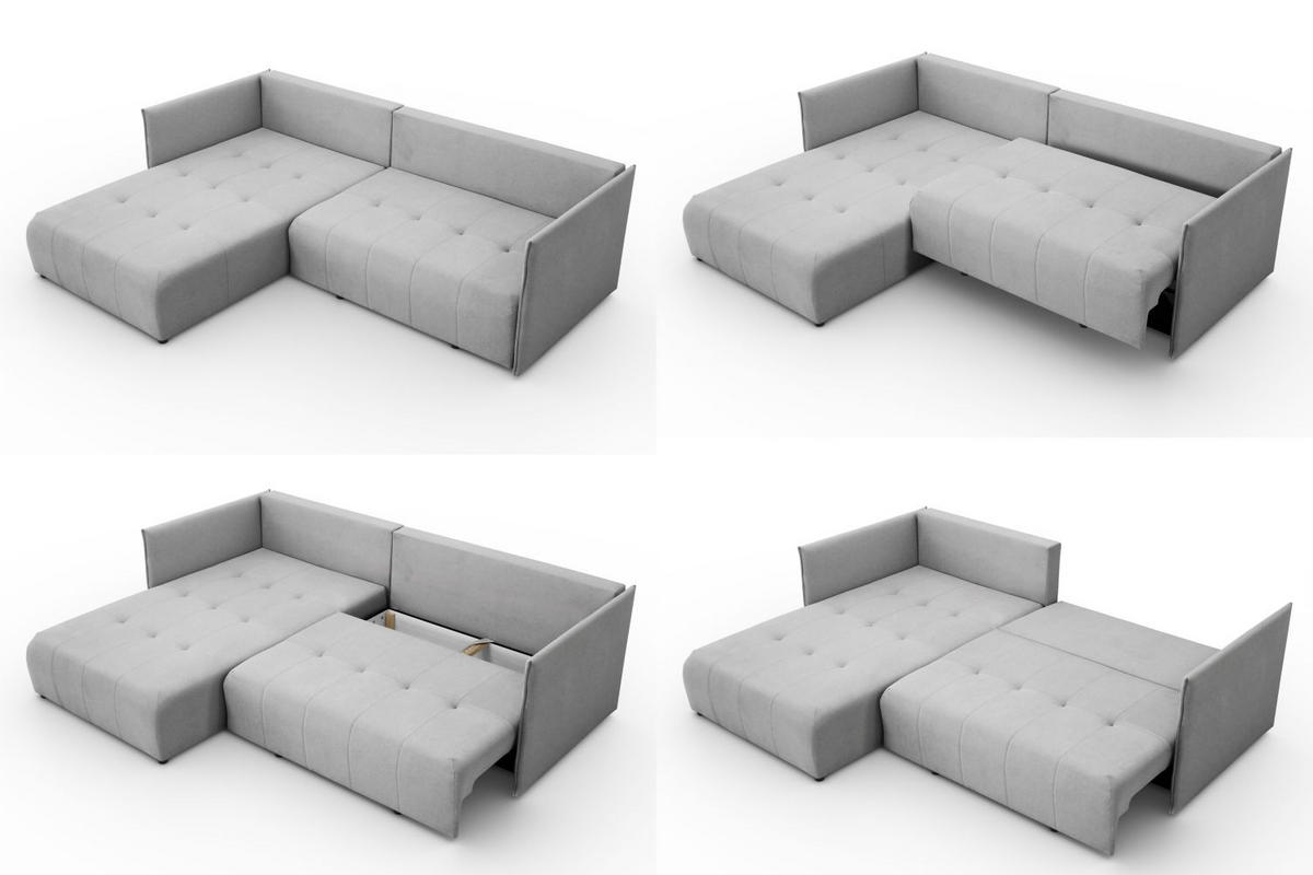 ECKSOFA L Form Hanna 246 x 188 cm mit Schlaffunktion und Bettkasten, 4 Sitzer, Bettzeugablage, Sofa, Eckcouch, hellgrau, links - Hellgrau, Kunststoff (246/188cm) - Margaret Hadas24