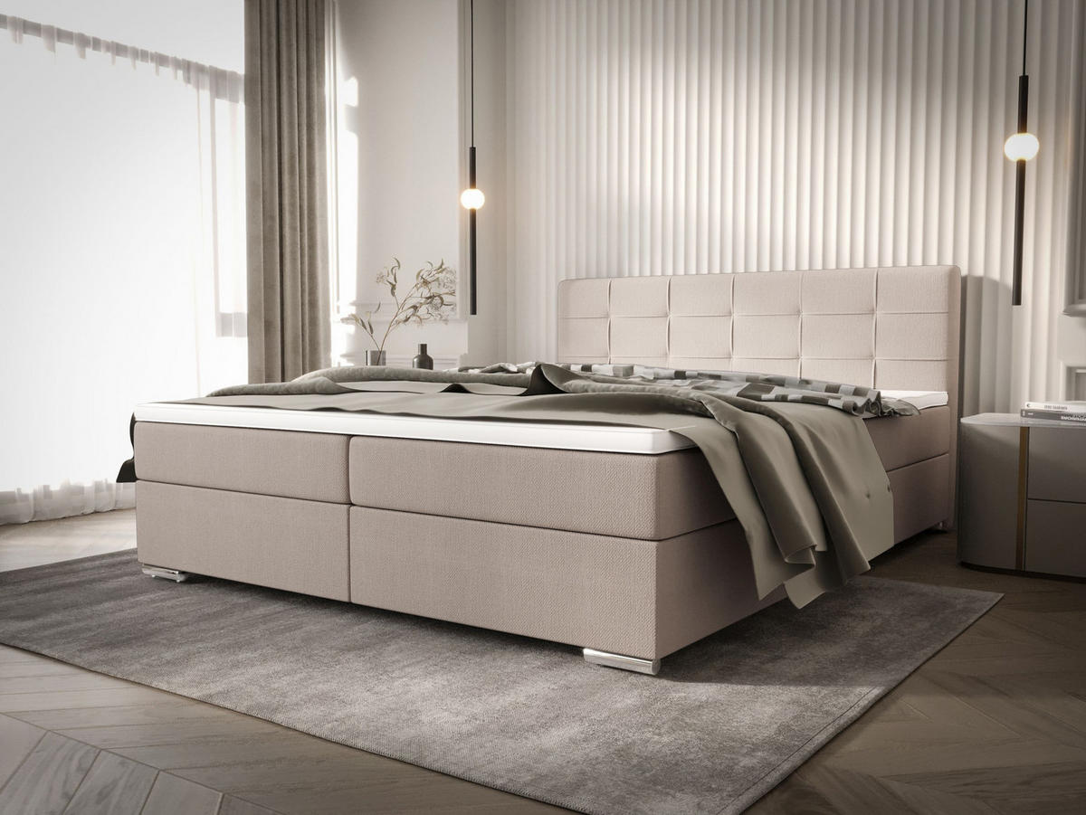 BOXBETT ZILANO 1 mit Matratze H3 und Topper 160x200 Cosmic 10 - Beige, Holz/Textil (160/200cm) - Bedante