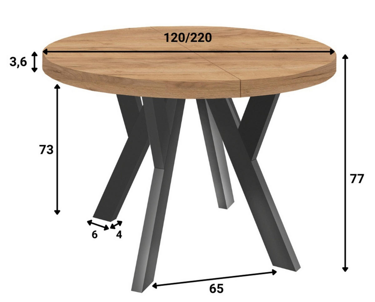 ESSTISCH Runder Ausziehbarer PERO 120/220 mit einem Ring-Gestell, Franklin Nuss / Kaschmir - Kaschmir/Dunkelbraun, Holz (220/120/77cm) - Dekori_Interiors