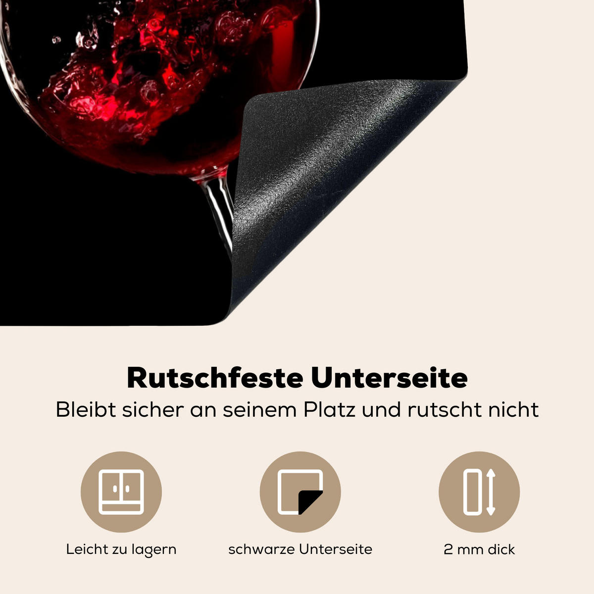 HERDABDECKPLATTE Rotwein - Weißwein - Glas - Schwarz Herdabdeckung Induktionsfeld 65x52 cm - Weinrot, Kunststoff (65/52/0.2cm) - MuchoWow
