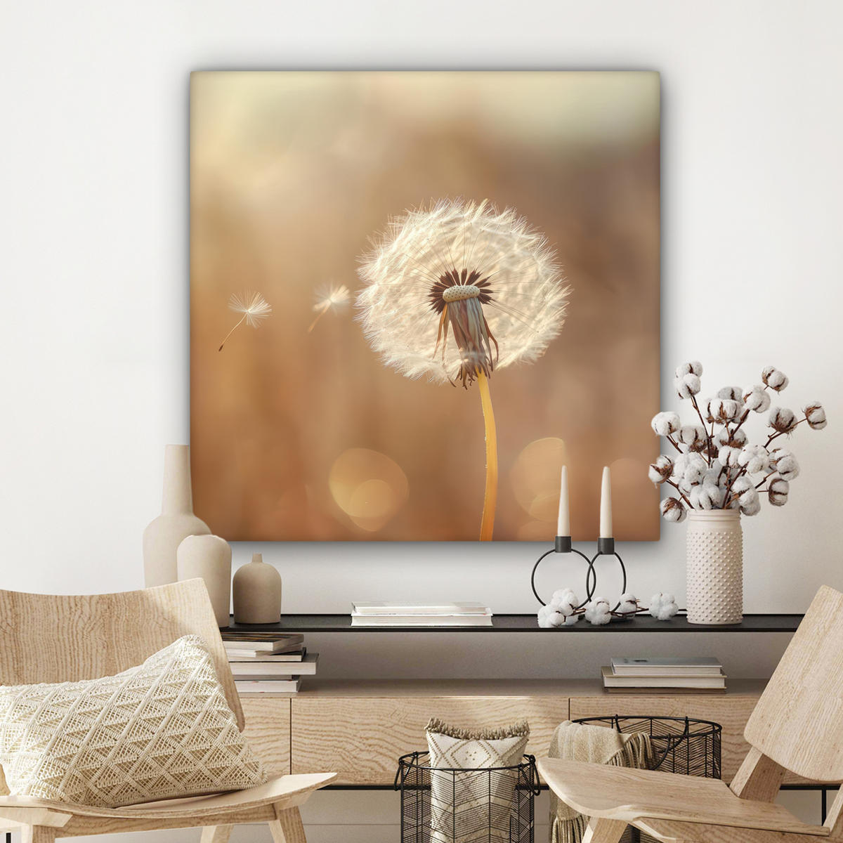 LEINWANDBILD Löwenzahn - Beige - Natur - Blume 90x90 cm - Hellbraun, Textil (90/90cm) - MuchoWow