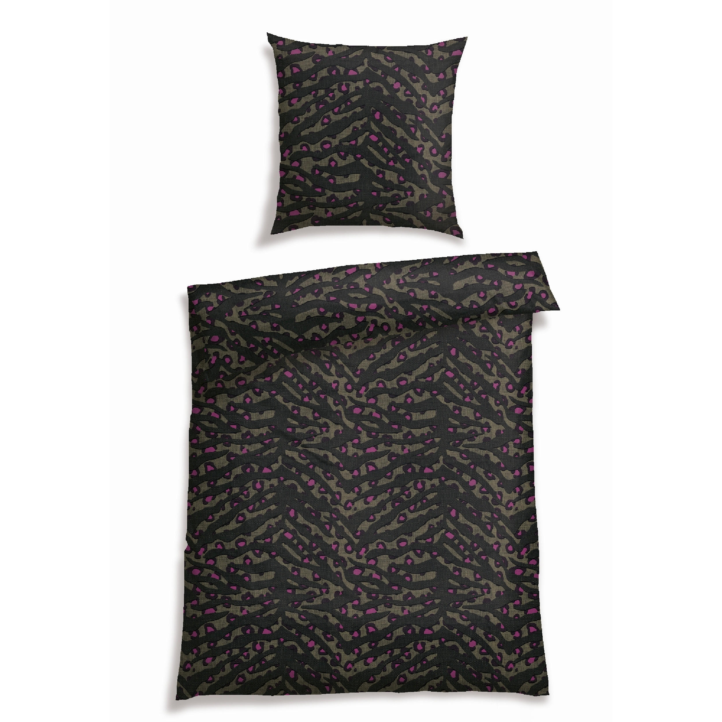 BETTWÄSCHESET Roan - Baumwollsatin - 2-teilig - 135 x 200 cm - Schwarz-Oliv - Olivgrün, Textil (135/200cm) - SCHIESSER