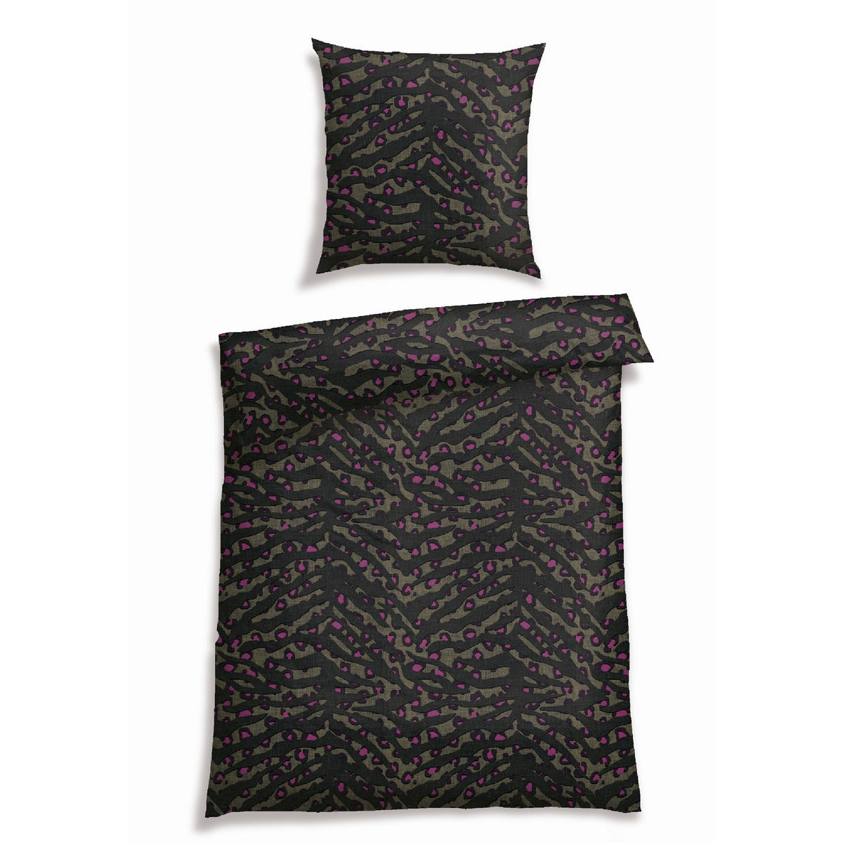 BETTWÄSCHESET Roan - Baumwollsatin - 2-teilig - 135 x 200 cm - Schwarz-Oliv - Olivgrün, Textil (135/200cm) - SCHIESSER