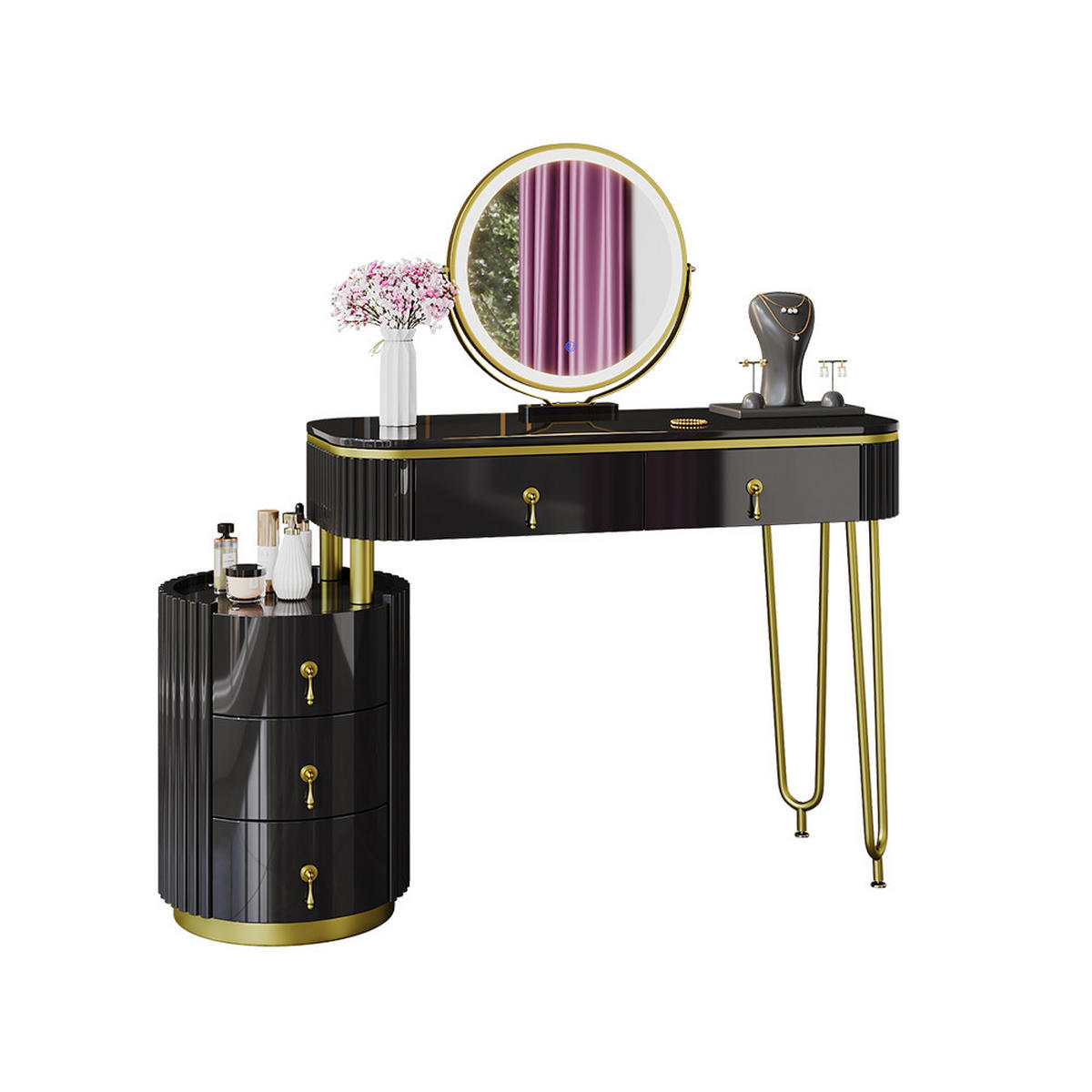 SCHMINKTISCH Charlène Schwarz 100 cm mit LED-Spiegel - Schwarz, Holzwerkstoff (100/79/40cm) - Vicco