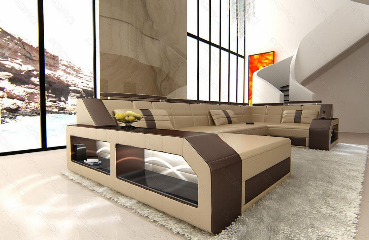 WOHNLANDSCHAFT Arezzo U - Beige, Leder (380/86/197cm) - Sofa Dreams