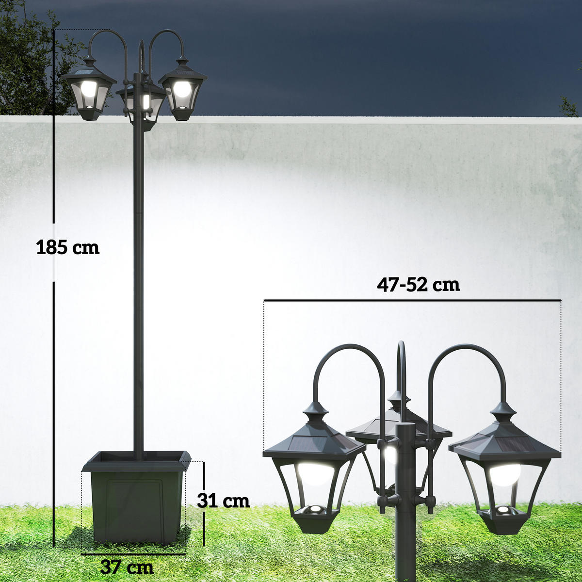 SOLÁRNÍ lucerna ABS nerezová černá - černá, kov (52/52/185cm) - Outsunny