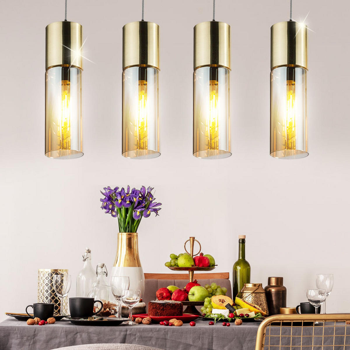 HÄNGELEUCHTE Messing Glas Amber - Messingfarben, Glas (80/9/156cm) - Globo Lighting