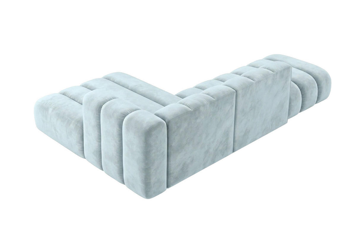 ECKSOFA Modulares In L-Form Mit Hocker, Velvet-Stoff Riviera, Babyblau, Links, GRAND Mini - Hellblau, Holz (295/179cm) - Kaiser Möbel