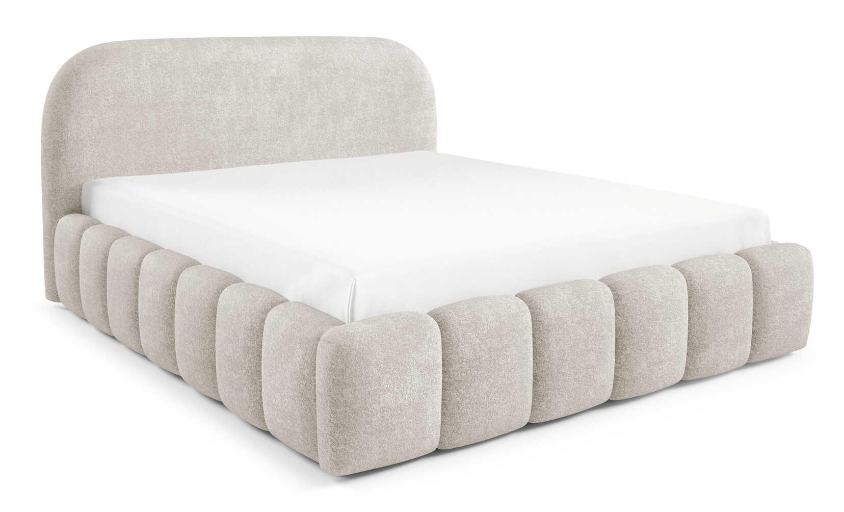 POLSTERBETT 140x200 Noemi, runde Kopfteil, Bettkasten, Samtstoff, Creme - Creme, Holz/Textil (140/200cm) - Emporius