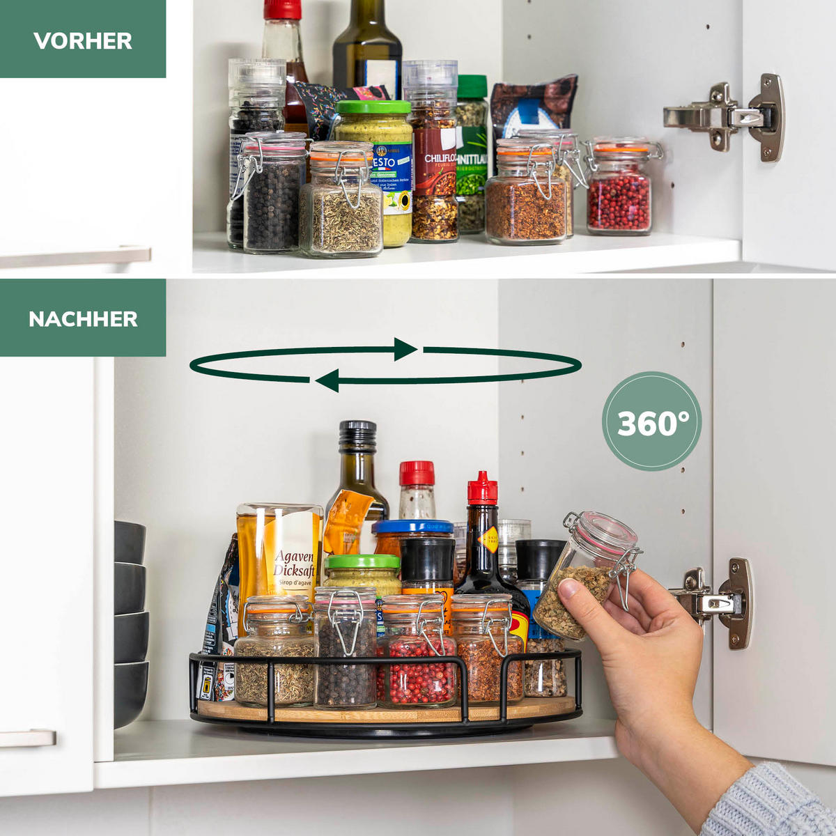 DREHTELLER Bambus/Metall schwarz - Schwarz, Metall (30/6/30cm) - eluno