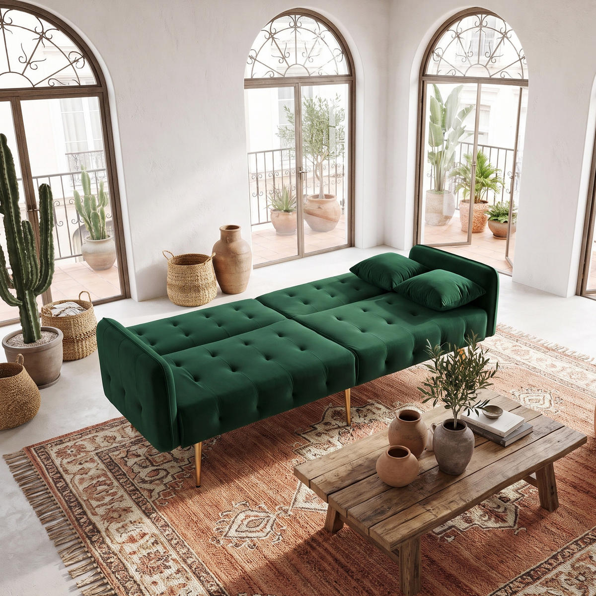 SCHLAFSOFA 2-in-1 Funktion Velours - Grün, Kunststoff (178/70/82cm) - Urban Meuble