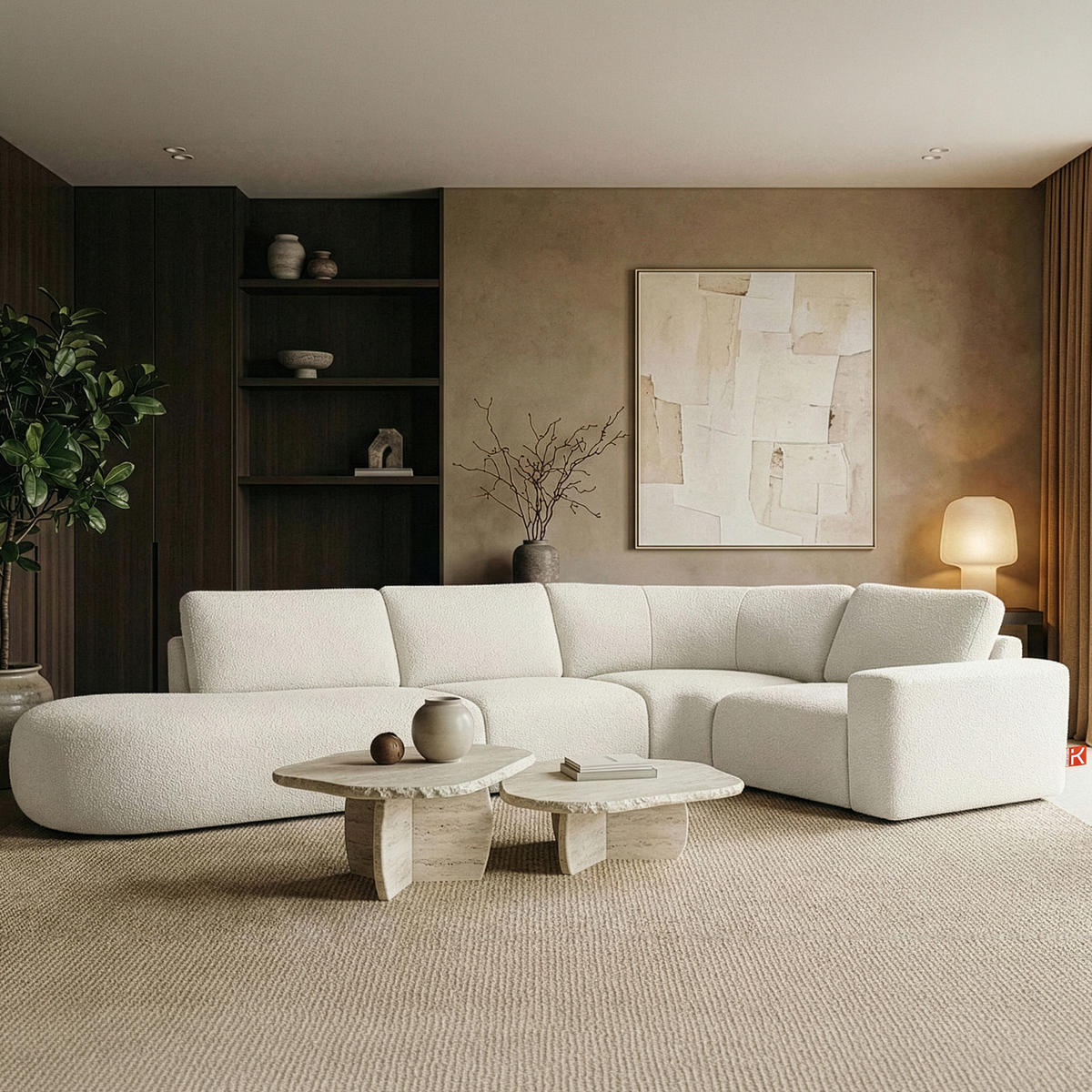 ECKSOFA LINKS ZUCCO, Ecru - Ecru, Holz/Holzwerkstoff (224/373cm) - KONSIMO®