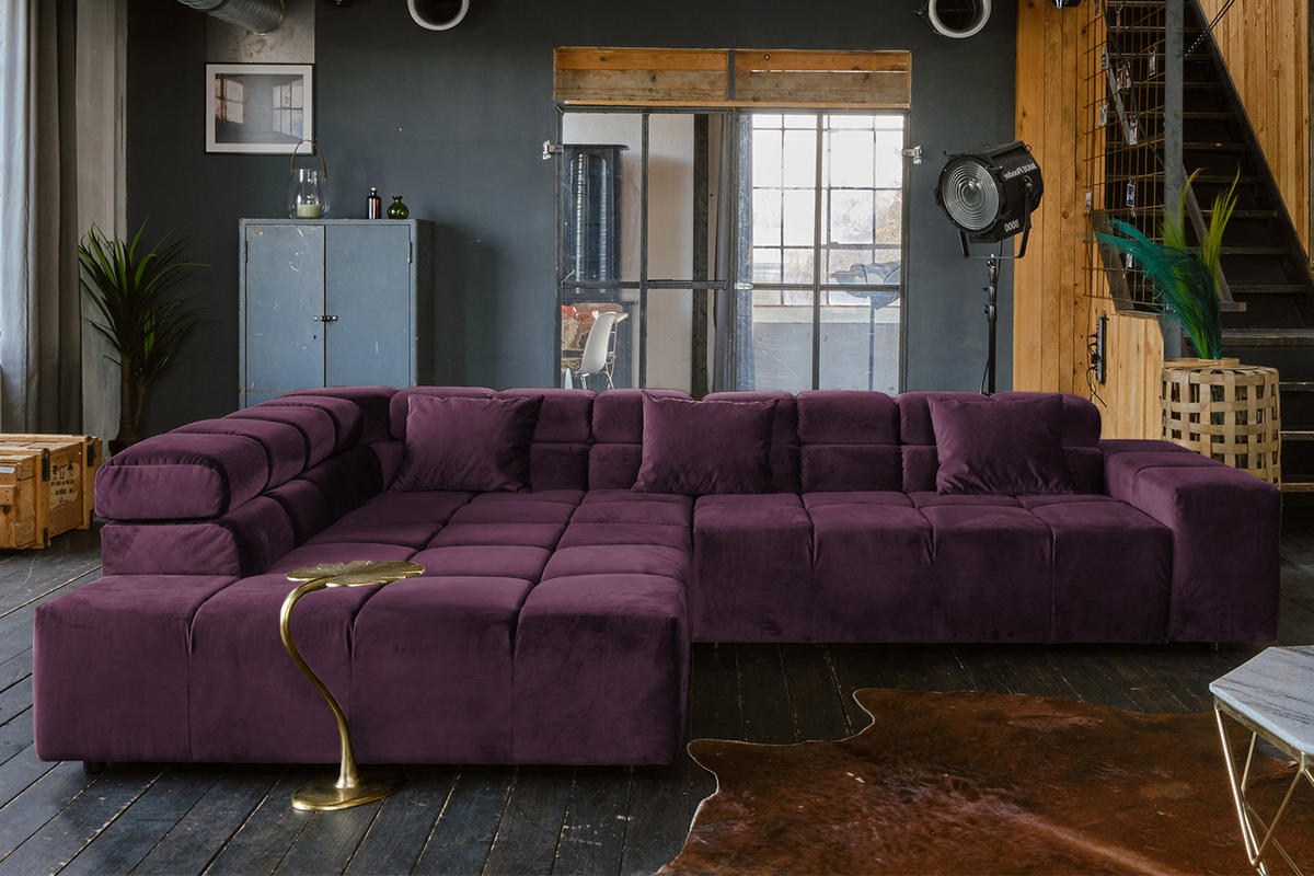 ECKSOFA NEVADA Violett Velvet - Violett/Schwarz, Textil (319/215cm) - KAWOLA