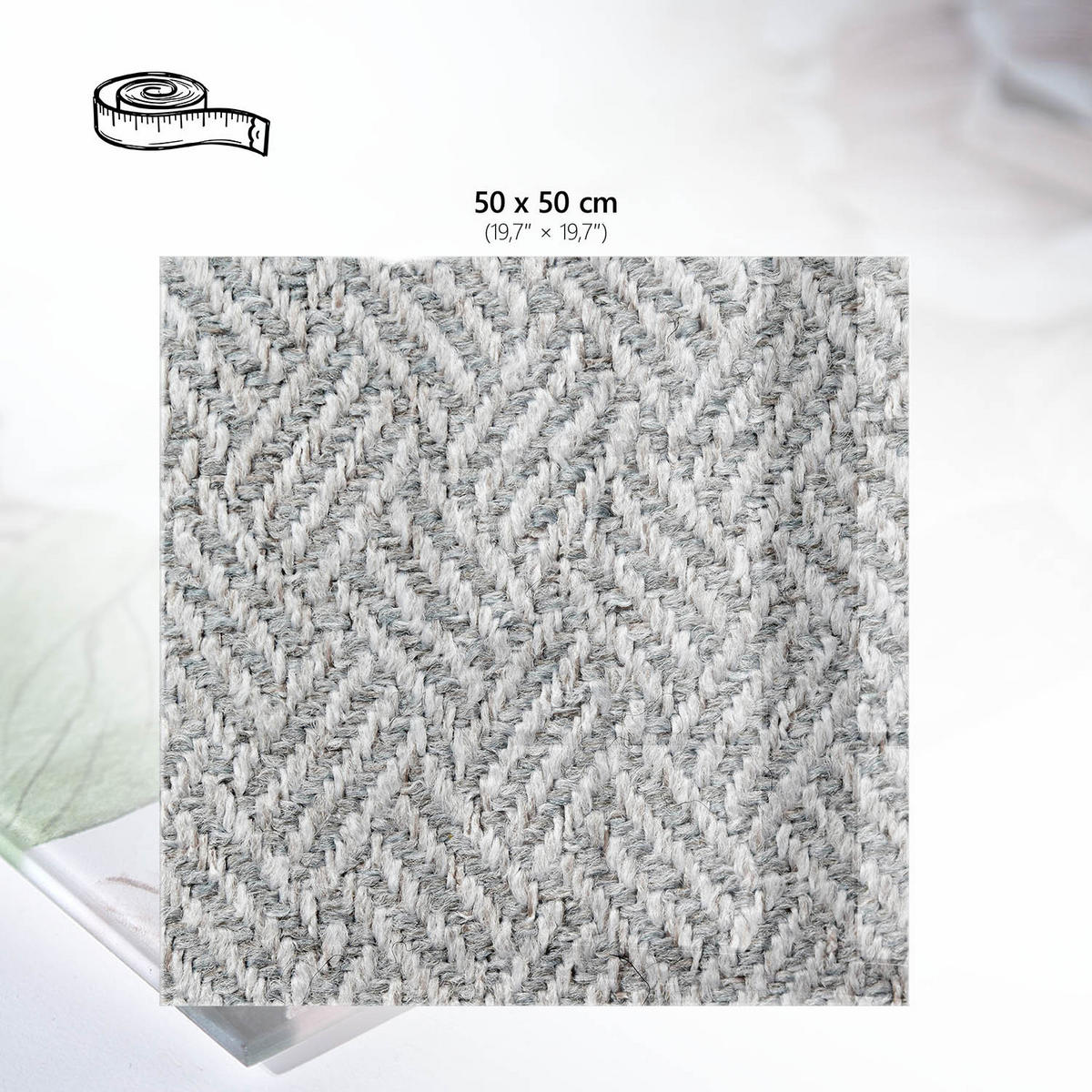 TISCHPLATTE 50x50 cm – Graues Fischgrätmuster - Dunkelblau, Glas (50/50/0.4cm) - Wallfluent