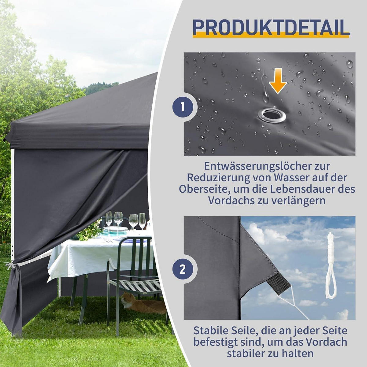 FALTPAVILLON 3 x 3 m Anthrazit mit 4 Seitenteilen, Pop-Up One-Touch - Anthrazit, Textil (300/255/300cm)