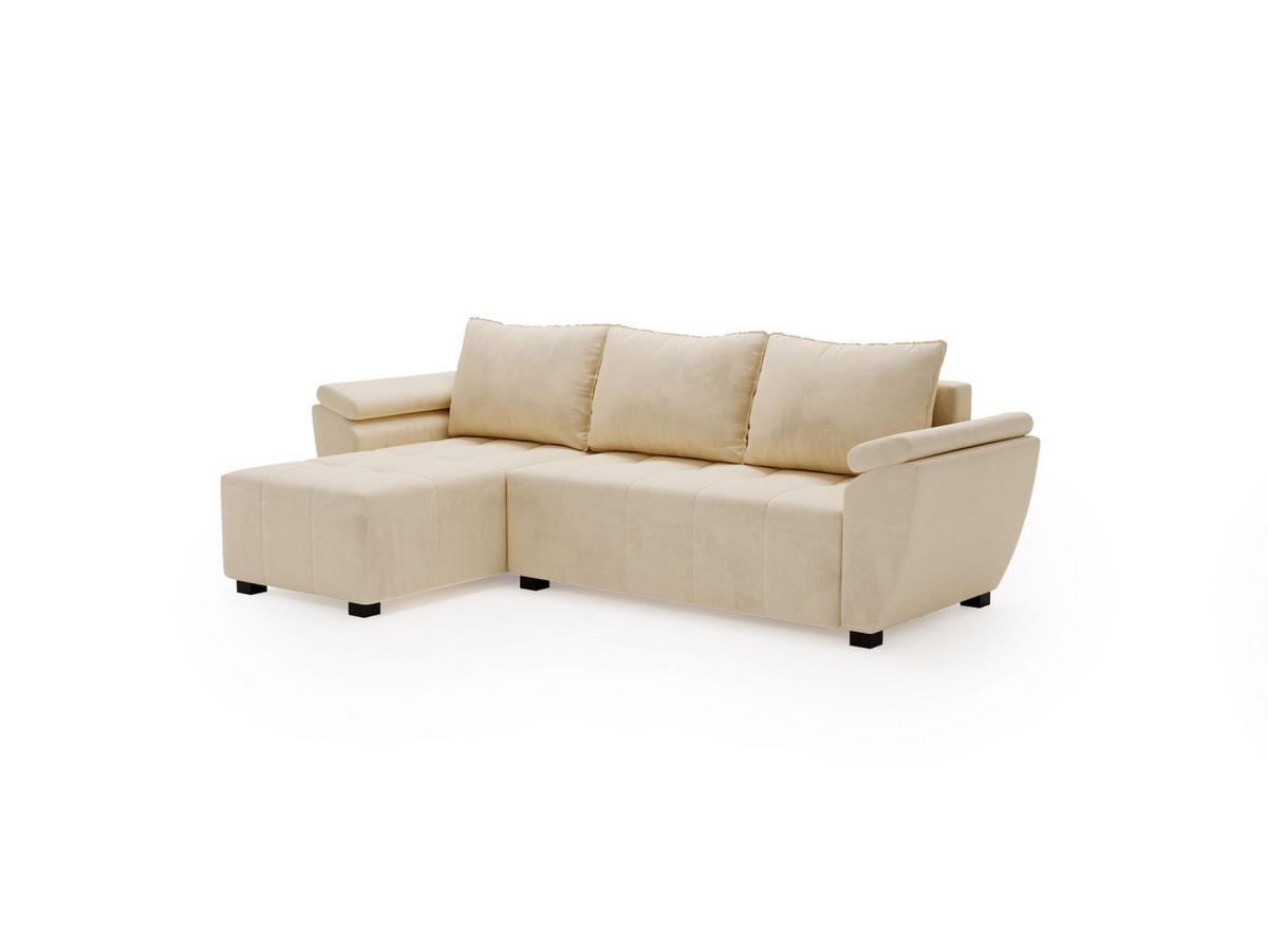 ECKSOFA ZEUS L Monolith 02 Links mit Schlaffunktion - Beige, Textil (251/140cm) - Bedante