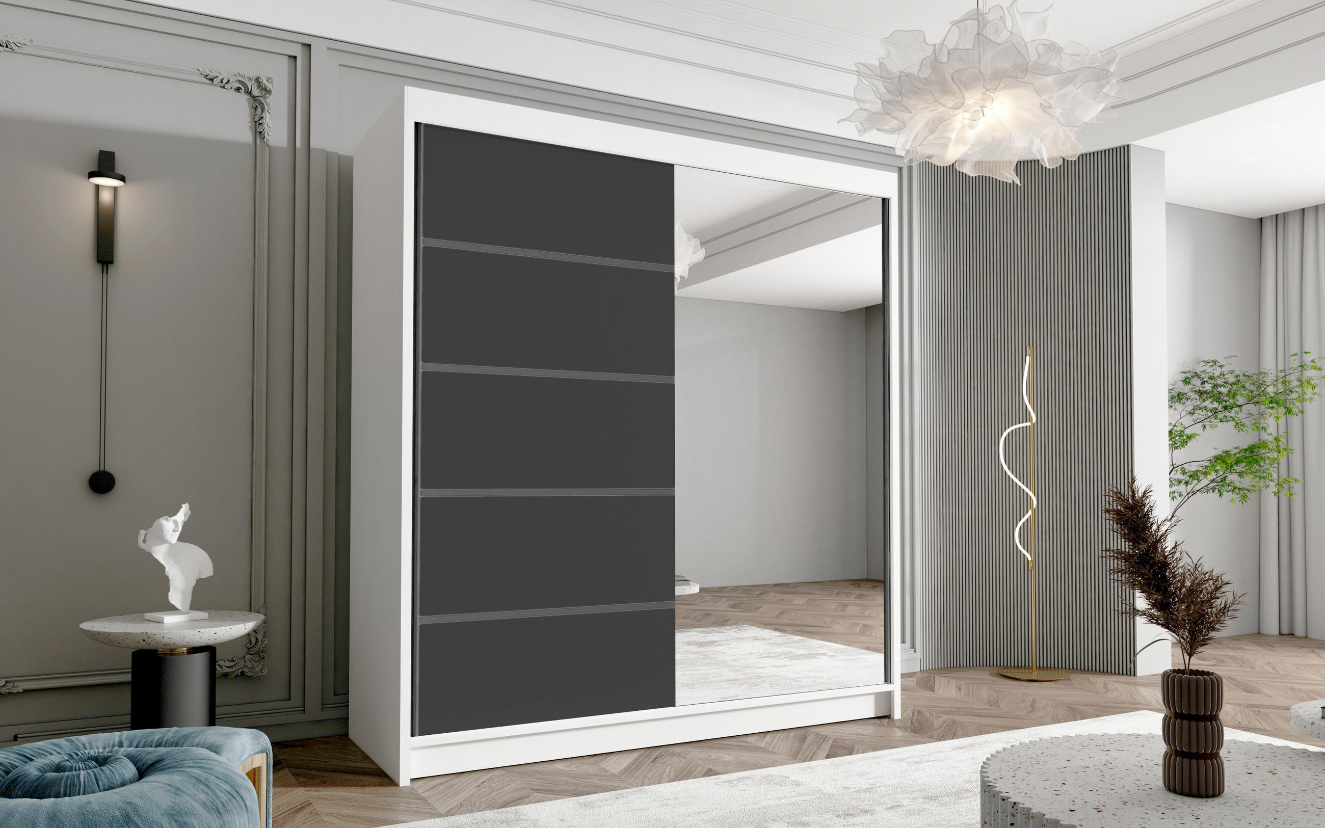 SCHWEBETÜRENSCHRANK Harry III - 180 cm - Schwarz/Weiß, Holzwerkstoff/Metall (180/215/58cm) - Sofnet