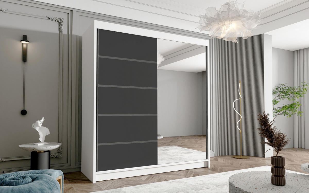 SCHWEBETÜRENSCHRANK Harry III - 180 cm - Schwarz/Weiß, Holzwerkstoff/Metall (180/215/58cm) - Sofnet