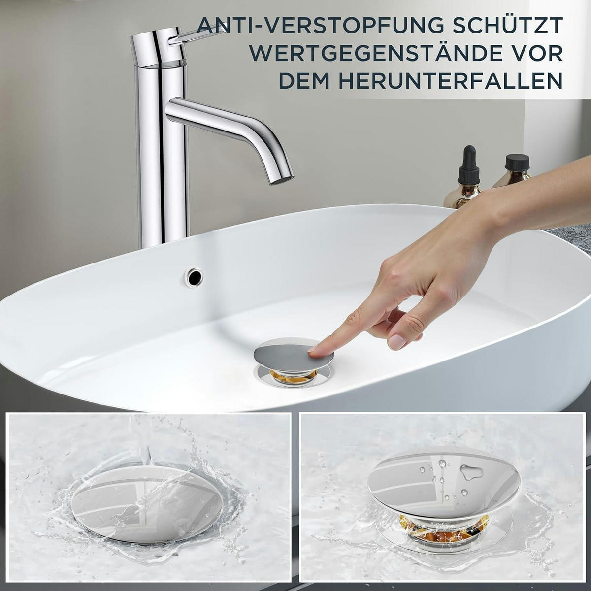 WASCHTISCHARMATUR Hoch mit Ablaufgarnitur 190 mm Auslaufhöhe Chrom - Silberfarben, Metall (15.8/25/6cm)