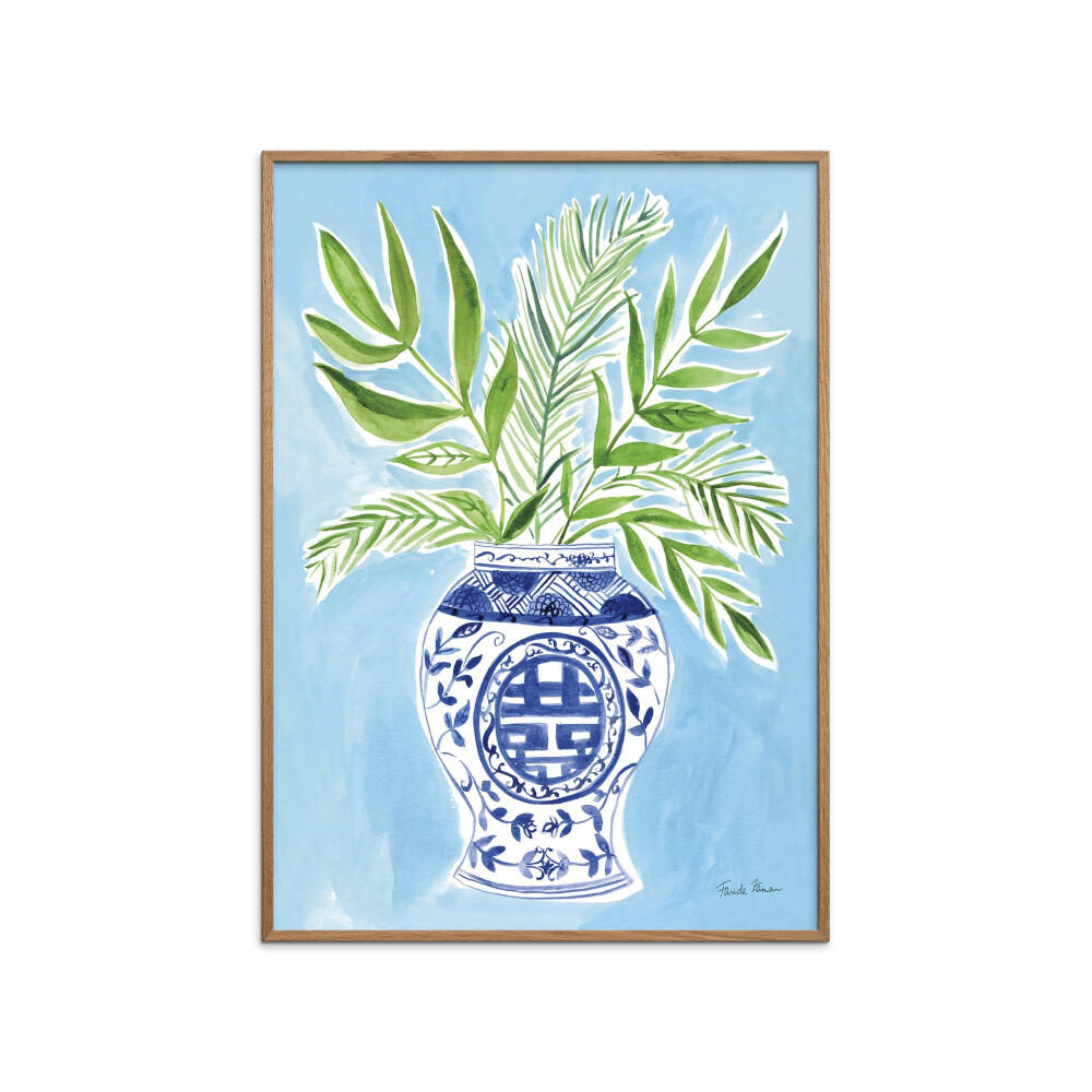 POSTER mit Rahmen Wild Apple - Elegant Chinoiserie II - Blau/Eichefarben, Holz/Papier (50/70cm) - Poster&Frame