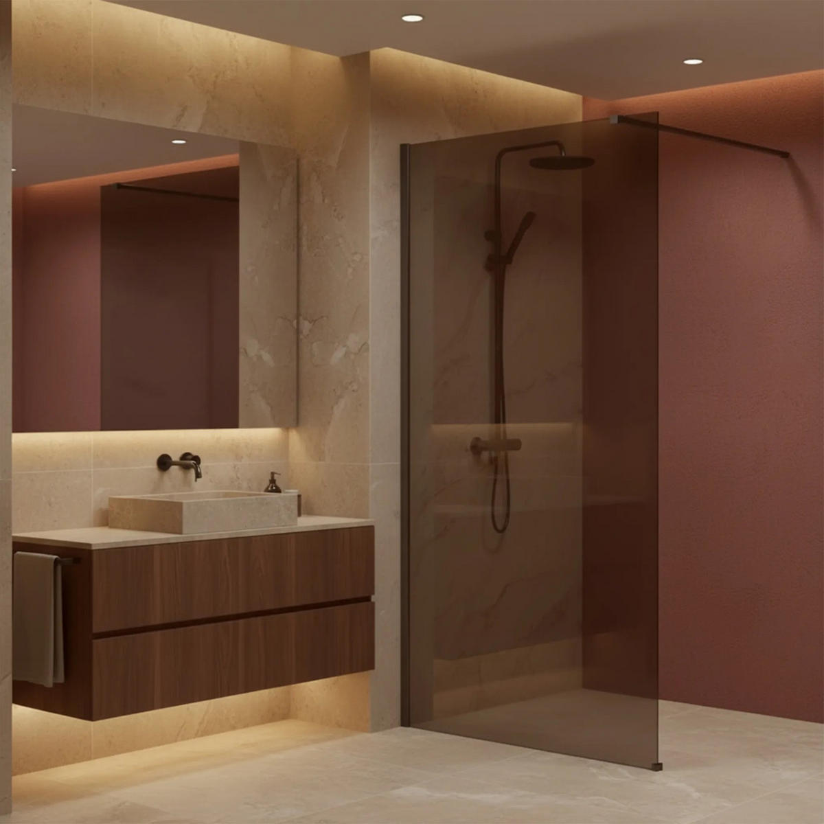DUSCHWAND Rea Flexi Brown / Titan 120 - Titanfarben, Glas (120/120/195cm) - REA