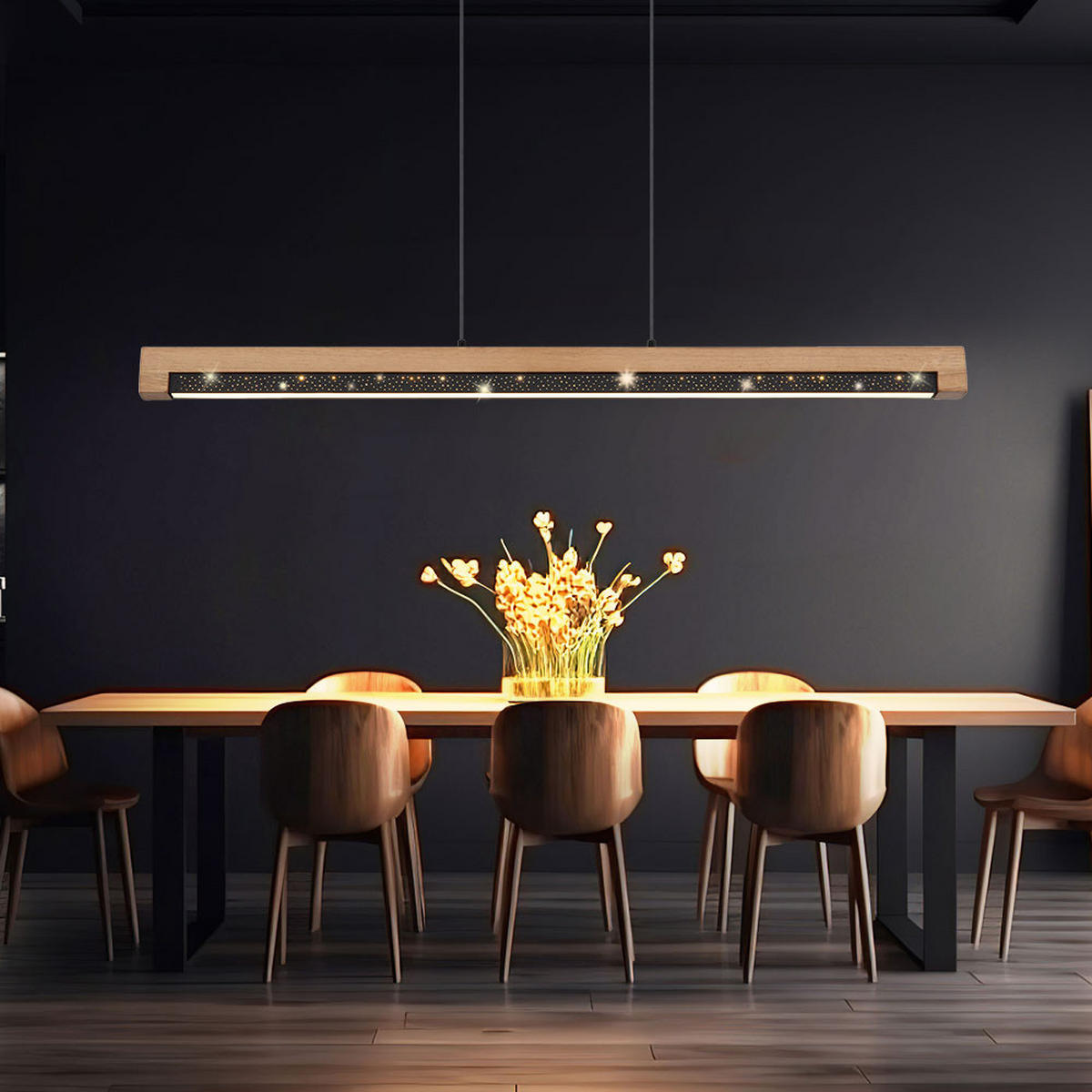 LED HÄNGELEUCHTE Metall Holz Braun - Braun, Holz (85/7/120cm) - Globo Lighting