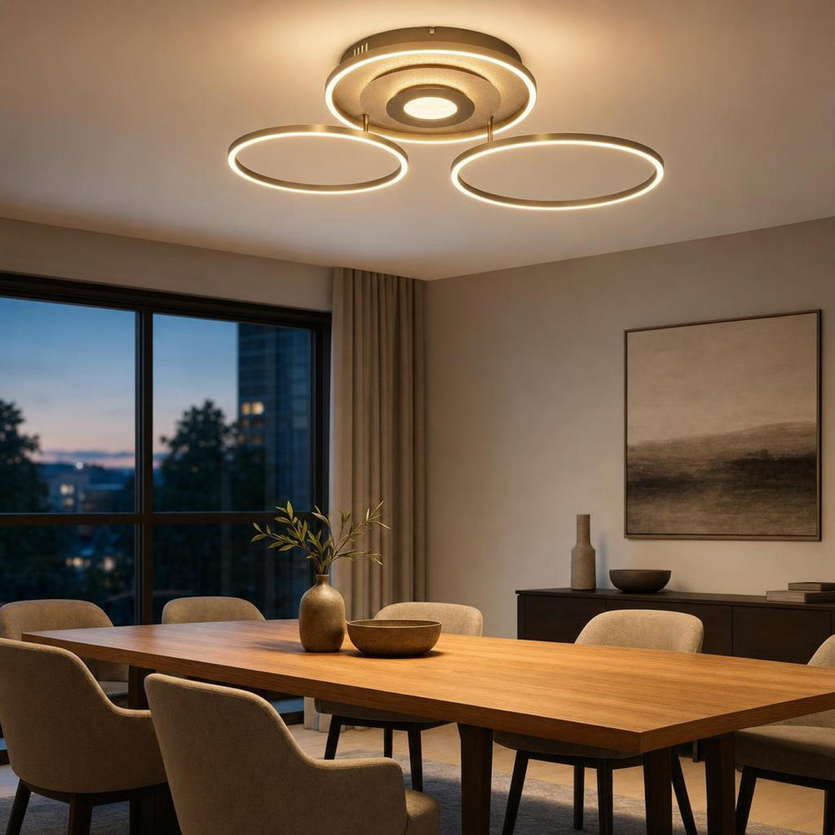 DECKENLEUCHTE MILES METALL CHAMPAGNER MATT LED - Champagner, Metall (99.2/57/11.5cm) - Globo Lighting