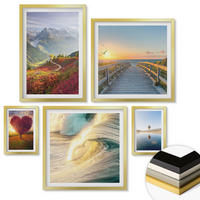 WANDBILDER 5er Set - 50x50 cm & 20x30 cm & 40x60 cm Goldrahmen - Landschaften Berge Wellen Baum Herz Pier - Goldfarben, Kunststoff (40/60cm) - ArtPrintCave