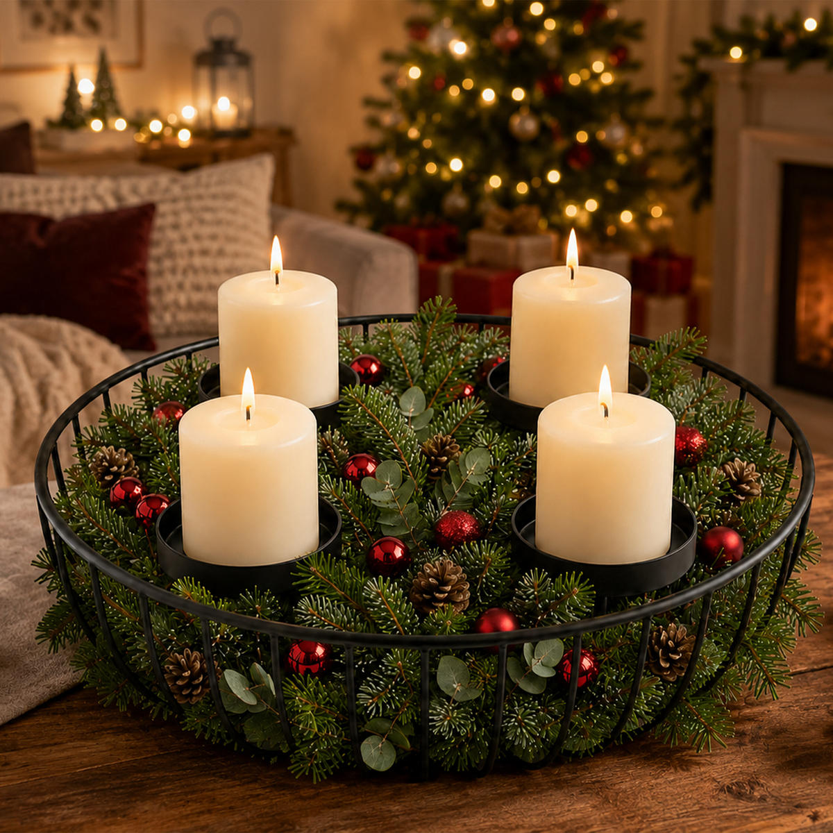 ADVENTSKRANZ Schwarz Stahl 4 Kerzenhalter 33 cm - Schwarz, Metall (10cm) - Relaxdays
