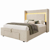 POLSTERBETT mit Stauraum und Matratze 90x200 cm Leinen Beige - Beige, Metall (90/200cm) - Beauniv
