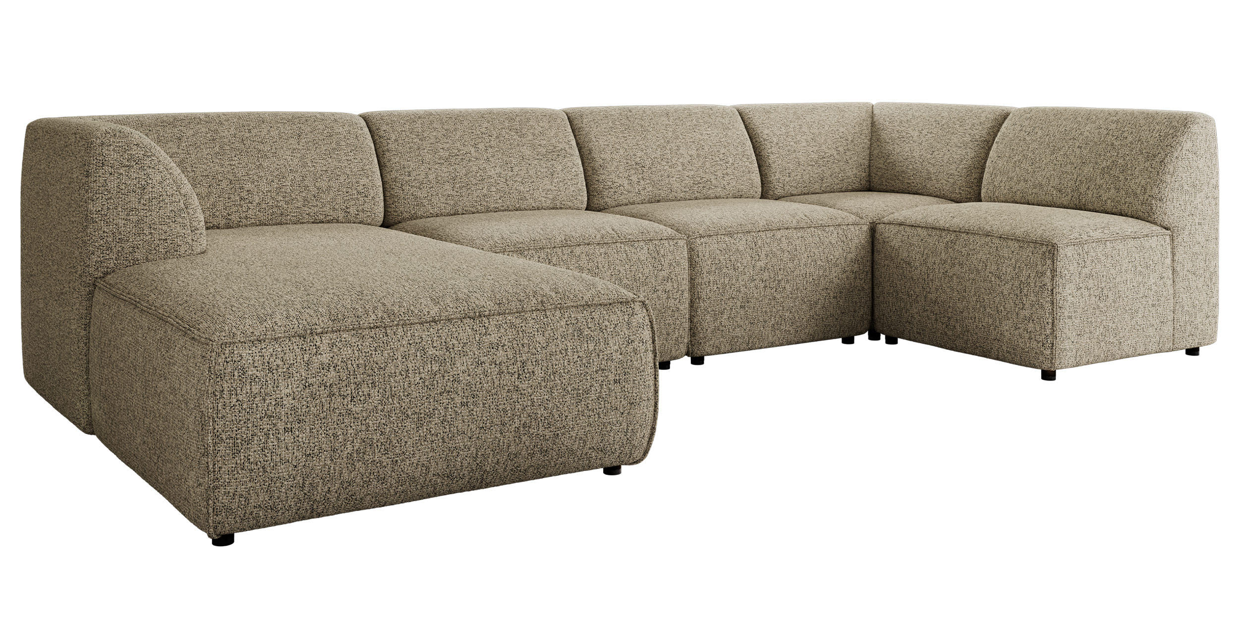 WOHNLANDSCHAFT MODARO U 5M - Dunkelbeige Struktur - Links - Schwarz/Cappuccino, Textil (180/78/345cm) - MKS