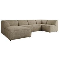 WOHNLANDSCHAFT MODARO U 5M - Dunkelbeige Struktur - Links - Schwarz/Cappuccino, Textil (180/78/345cm) - MKS