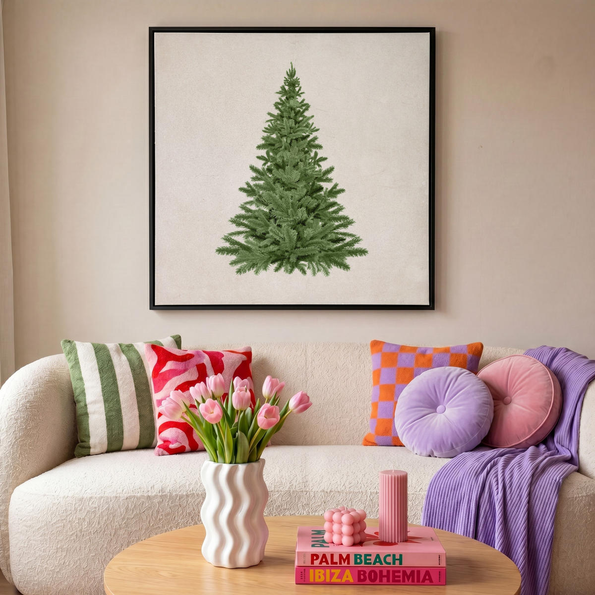 LEINWAND Bilder mit Rahmen - Weihnachtsbaum - Grün - Weihnachten - Feiertage - 90x90 - Olivgrün, Textil (90/90cm) - MuchoWow