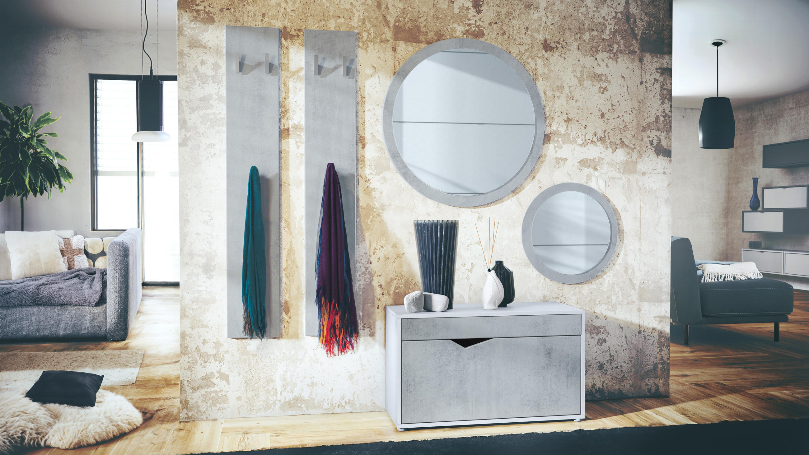 GARDEROBE Espoo Beton Oxid Optik - Hellgrau, Holzwerkstoff (200/200/33cm) - Vladon