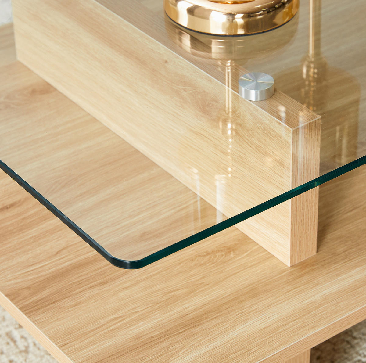 COUCHTISCH 115/55/40 mit Glasplatte, MDF-Ablage und stabilem Rahmen, Holzfarben - Naturfarben, Holzwerkstoff (115/55/40cm) - Redom