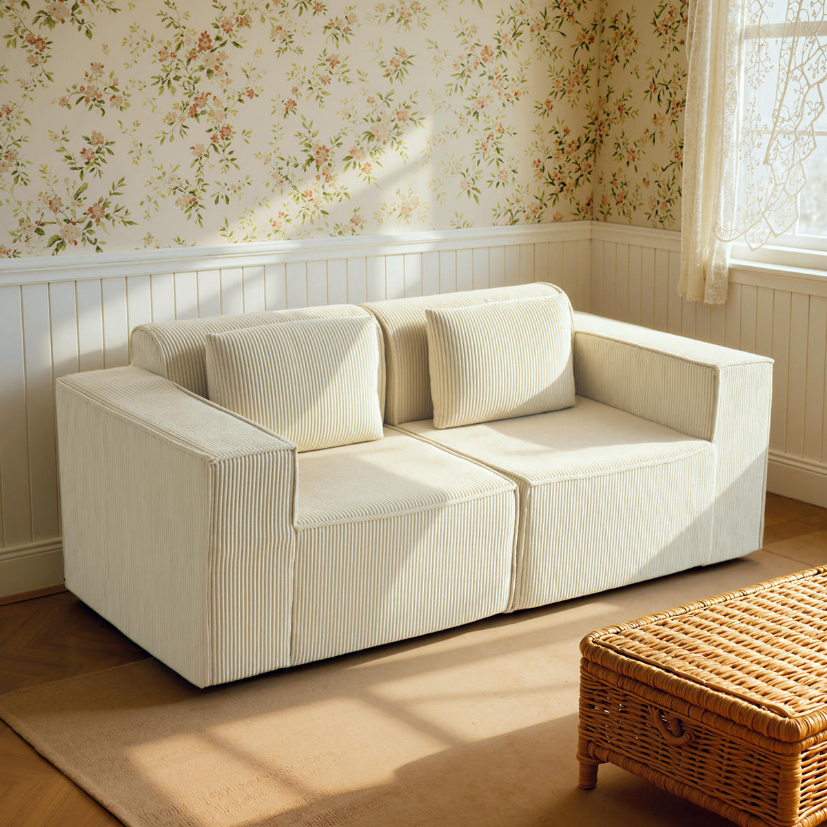 SOFA, 3-Sitzer, Cord, dicke Polsterung, extra tief, beige - Multicolor, Holzwerkstoff (202/76/90cm) - FORIOUS