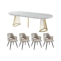 SET Tisch FIRELA + 4 Stühle KADIJA - Marmor-Optik - Weiß & Beige - Weiß, Holz (260/76/110cm) - Vente-Unique