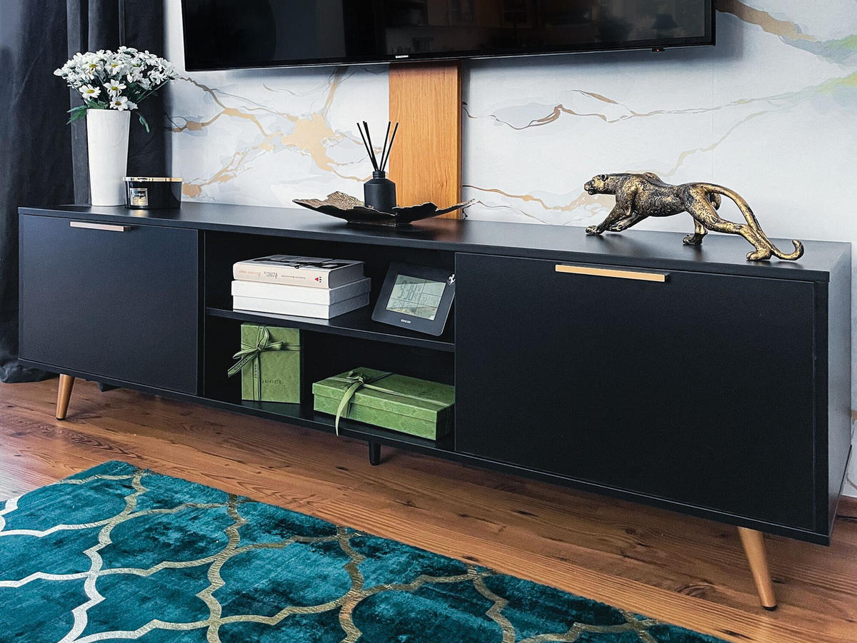 TV OMARICA črna, zlata INDIO 40/166/57 cm - črna, leseni material (166/57/40cm) - Beliani