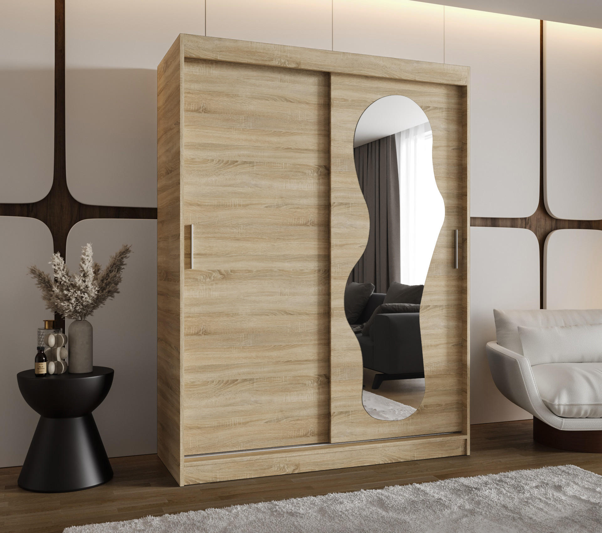 SCHWEBETÜRENSCHRANK 200/150/62 2-türig - Silberfarben/Sonoma Eiche, Holz (150/200/62cm) - MÖBEL KRYSPOL