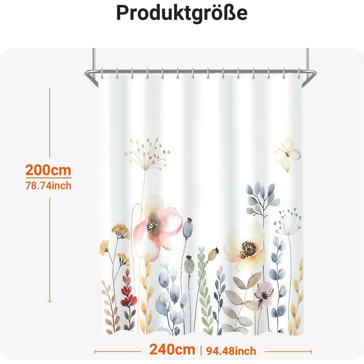 DUSCHVORHANG Blumenmuster 240 x 200 cm - Multicolor, Textil (240/200cm)