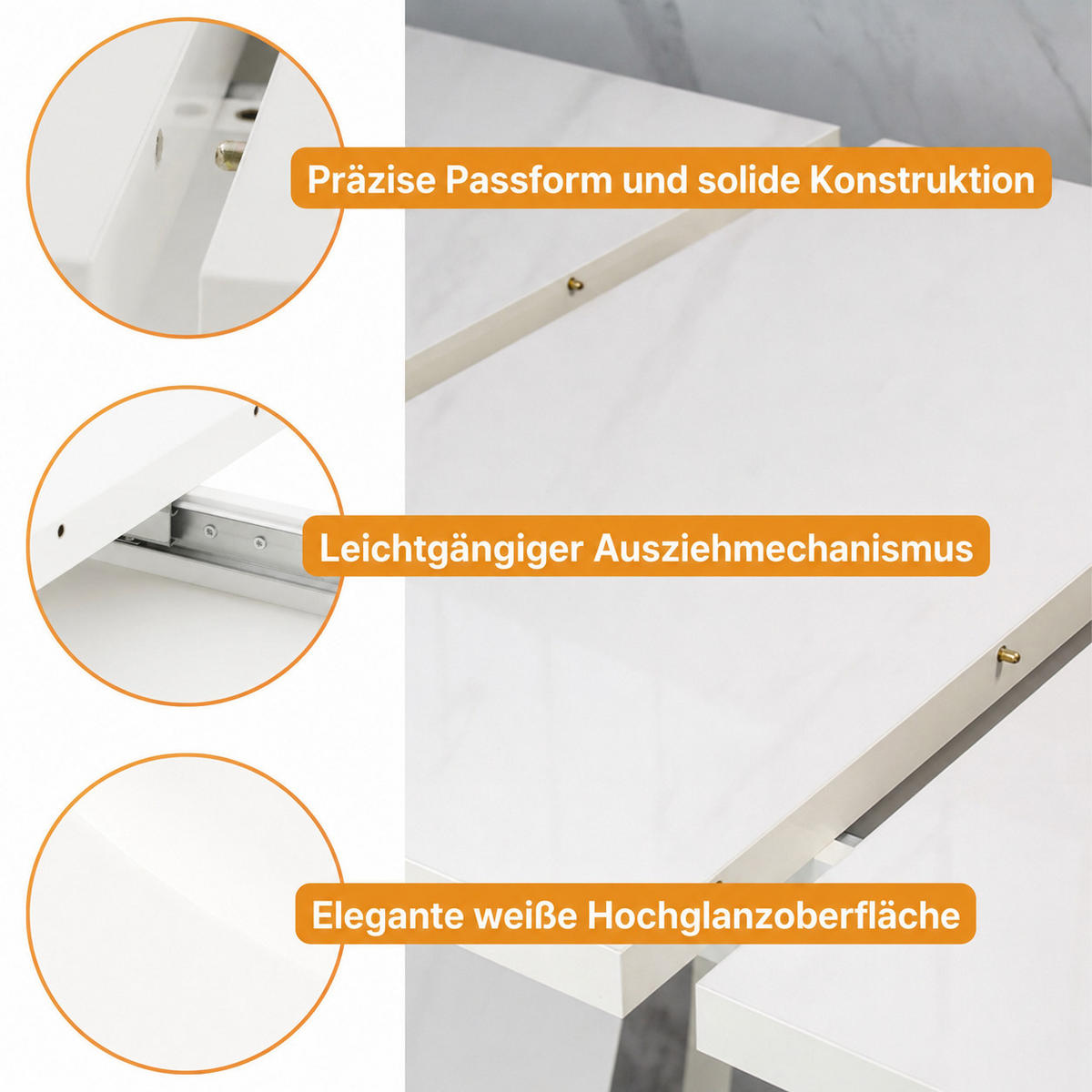 ESSTISCH Ausziehbar 120-160 cm Weiß glänzend - Weiß Hochglanz, Holzwerkstoff (160/80/75cm) - Home Collective